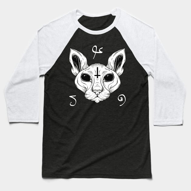 Cat From Hell Baphomet Satanism Demonic Sphynx Cat Baseball T-Shirt by Foxxy Merch